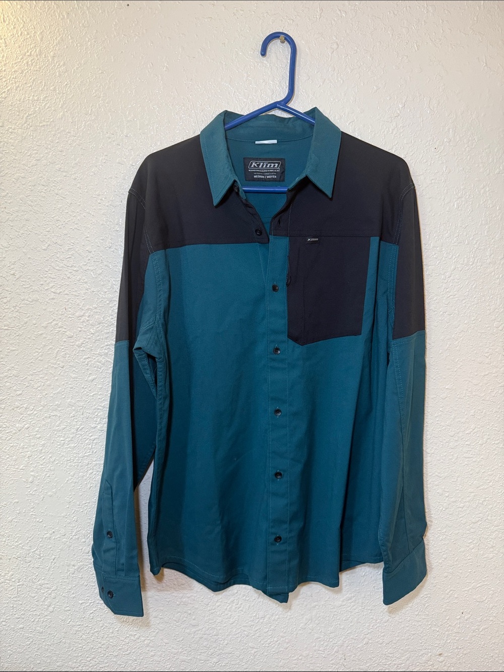 KLIM Men’s Teal and Black Casual Button-Down Shirt